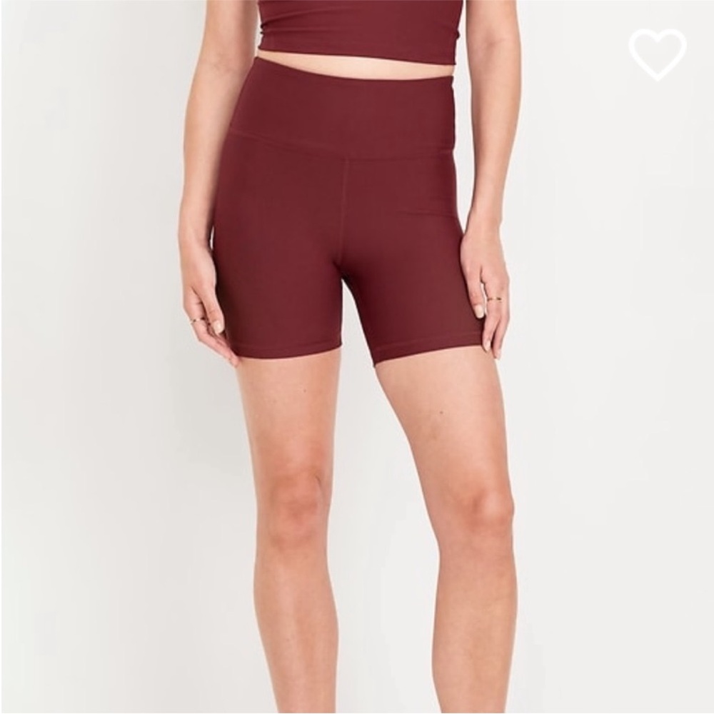 Old Navy Women's High-Waisted PowerSoft Burgundy Biker Shorts- 6 inch Inseam